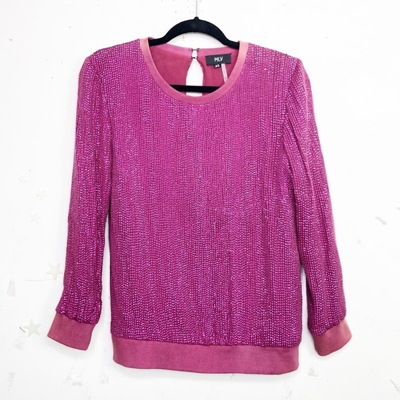 Mlv fuscia sequin Keyhole back blouse - Picture 1 of 11